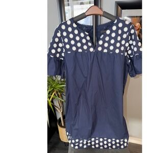 J.Crew Embroidered Polka Dot Shift Dress Pom Trim Preppy Quiet Luxury Size 10